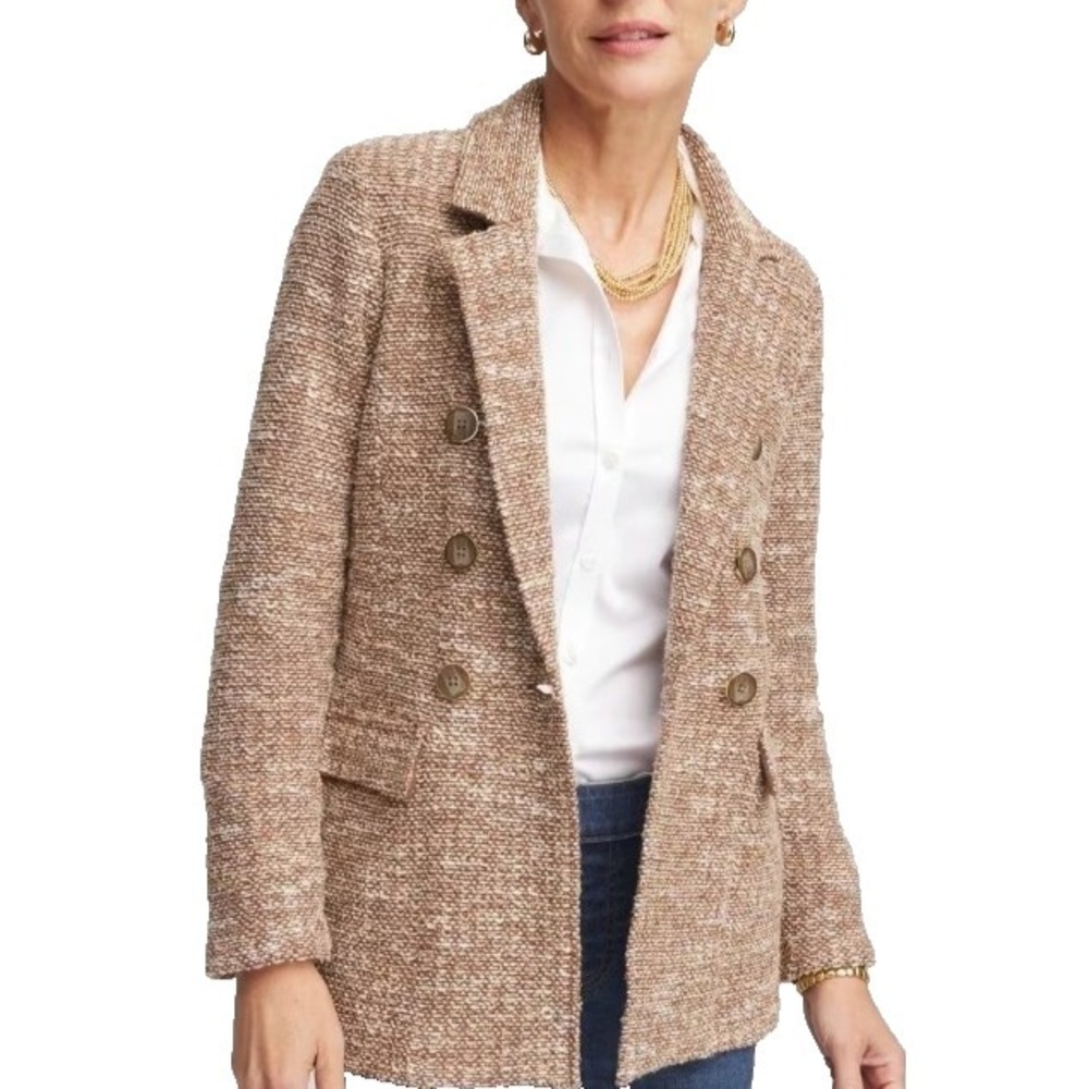 Chico's Women's Tweed Double-Breasted Blazer Cafe Aroma Tan Size 3‎ (16-18) NWT